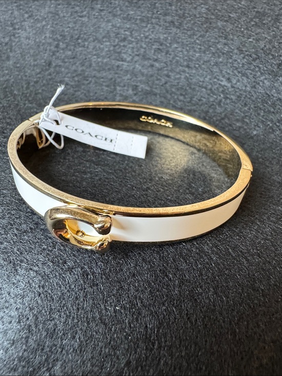 Coach White Leather Belt with Gold Horsebit Detail main image 4
